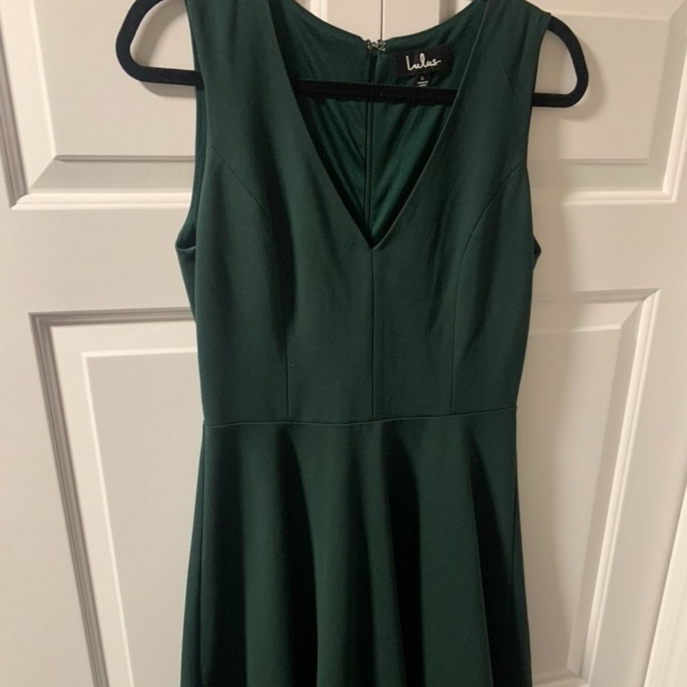 Emerald Green V-Neck A-Line Dress